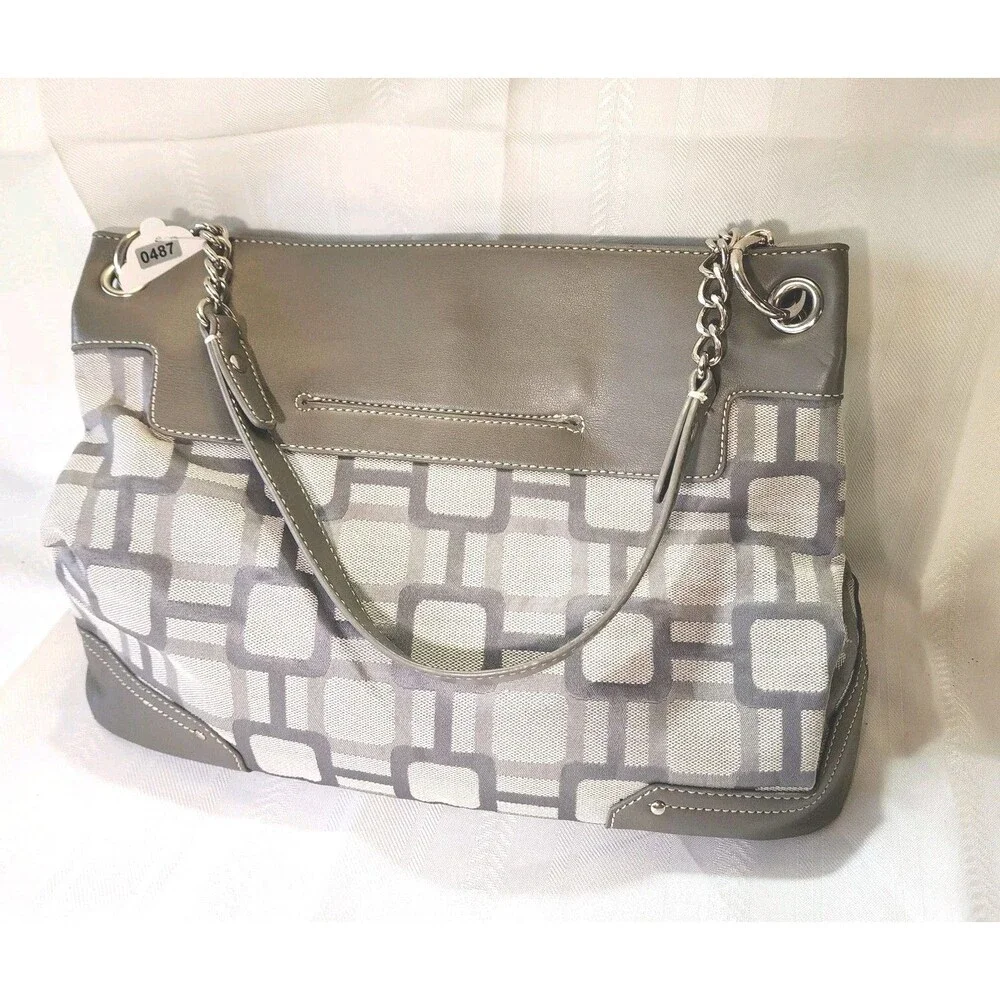 Nine West Purse Shoulder Bag Tote Geometric Blocks Platinum Gray Neutral Roomy